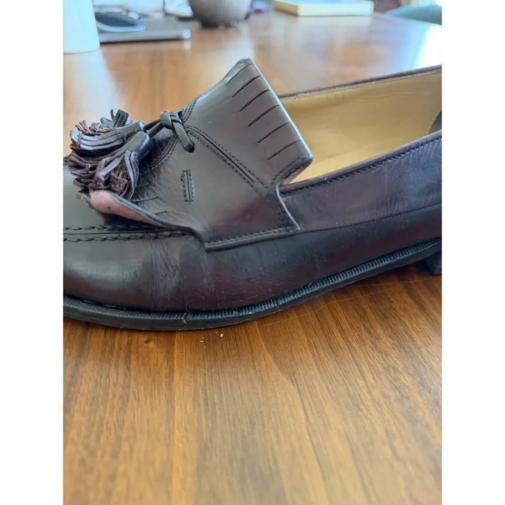 Johnston & Murphy Cellini Brown Leather Kiltie Tassel Loafers 10D Made in Italy